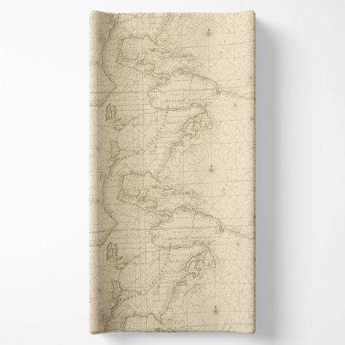 Cotton Cream Map Adventure Diaper Changing Pad Cover, Vintage Explorer Design, Soft Infant Changing Pad Cover, Fits Standard Changing Pads, Machine Washable, Baby Boy Nursery Bedding