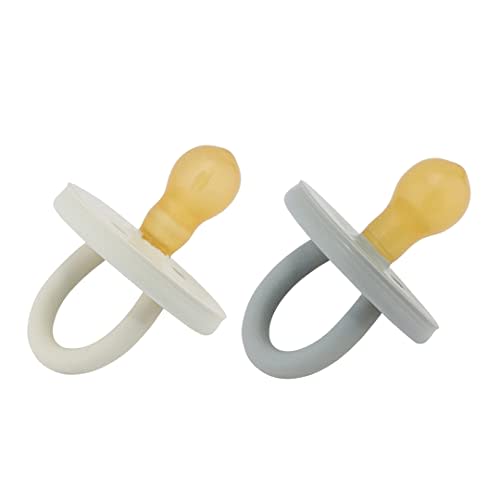 HEVEA Natural Rubber BumiBébé Pacifiers - Newborn 0+ Months - Round Teat Shape - Two-Pack - Dove Grey & Sage