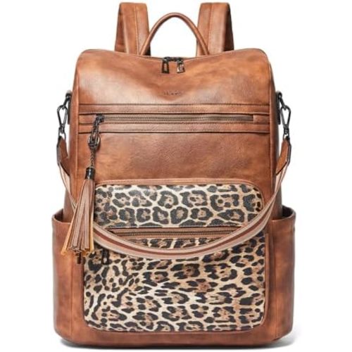 Shrrie 15.6 inch Laptop Backpack for Women,Large Leather Purse,Travel Backpacks Carry on,Water Resistant Casual Laptop Backpacks,College Backpack,Work Backpack for Women,Two-tone Camel Brown