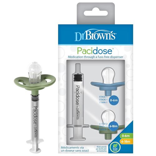 Dr. Brown's Pacidose Pacifier and Liquid Baby Medicine Dispenser with Oral Syringe and Two Sizes of Pacifier Bulbs - 0-6m and 6-18m