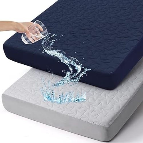 Waterproof Mini Crib Mattress Protector: 2-Pack Pack N Play Sheets - Fitted for Standard Baby Mattresses (38" x 26") - Soft and Breathable Covers for Graco Pack and Play, Playards, and Mini Cribs
