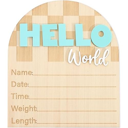 Racing Hello World Bulletin Board - Little Racer Birth Information Record,Fast Race Car Checkered Wooden Board, Newborn Milestone Announcement Sign,Hospital Nursery Racing Card Photo Props.