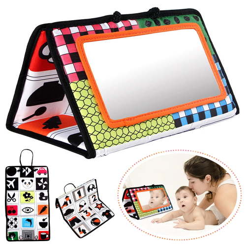 LNKOO Tummy Time Floor Mirror, Developmental Baby Mirror Tummy Time Toys Activity Double High Contrast Baby Toy Black and White Infant Toys for Babies Newborn Infants Toddler Boys and Girls