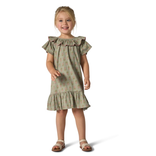 Modern Moments Toddler Girl Ruffle Neck Dress with Picot Stitch, Sizes 12M-5T