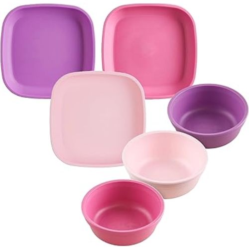 Re-Play Dinnerware Set for Toddlers - Kids Dining Set of 3 Deep-Walled Plates and 3 Snack Bowls - Dishwasher/Microwave Safe - Made in USA - Princess