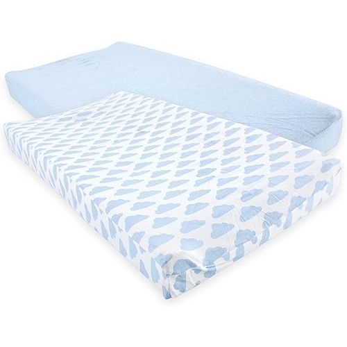 Hudson Baby Unisex Baby Cotton Changing Pad Cover, Heather Light Blue Cloud, One Size