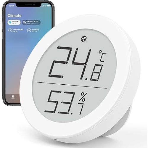 Qingping Thermometer Hygrometer Sensor Works with HomeKit (Only Works with iOS), Wireless Indoor Temperature and Humidity Monitor with E Ink Display for Home, via Thread or Bluetooth