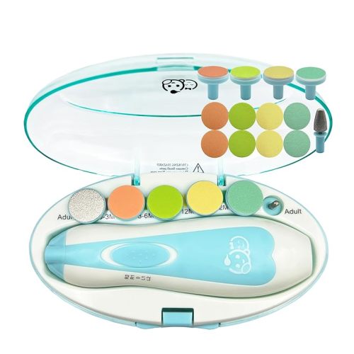 Baby Nail Clippers 20 in 1 by Royal Angels Baby | Safe Electric Baby Nail Trimmer, Baby Nail File Kit, Additional Replacement Heads, Newborn Toddler Toes and Fingernails, Trim and Polish (Blue)