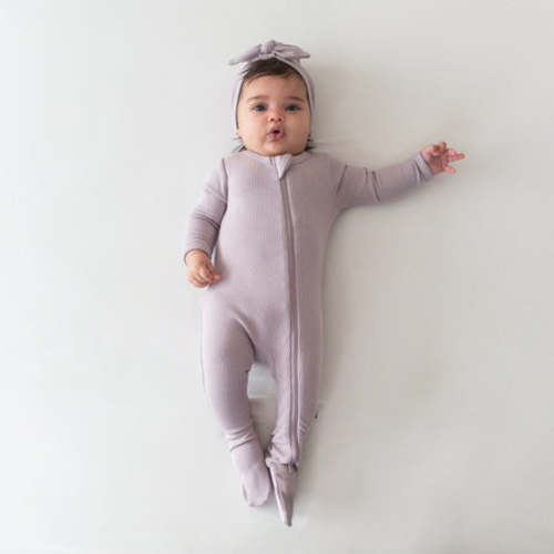 Ribbed Zipper Footie in Wisteria