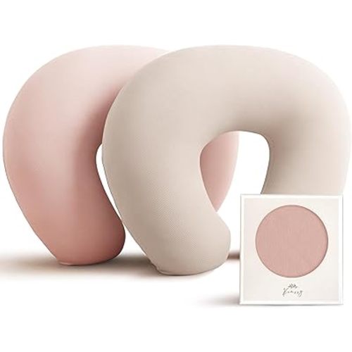 Konssy Nursing Pillow Covers for Baby Girls Boys Newborn, Soft Stretchy Rayon Slipcovers for Breastfeeding Pillow, Hidden Zipper, Machine Washable, 2 Pack (Beige,Pink)