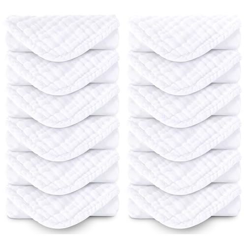 Spotted Play Muslin Burp Cloths 100% Cotton Large 20''x10'' Extra Soft and Absorbent Baby Wash Cloths Spit Up Rags - Baby Burping Cloth for Boys Girls Items(12 Pack White)