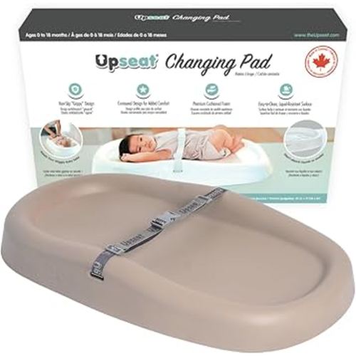 Upseat Baby Changing Pad, Non-Slip Grippy Design, Premium Cushioned Foam, Contoured for Comfort, Waterproof and Easy-to-Clean, Liquid-Resistant (Taupe)