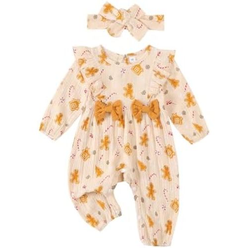 Halloween Baby Girl Outfit Infant Fall Clothes Long Sleeve Bubble Romper Pumpkin Bodysuit Jumpsuit with Headband