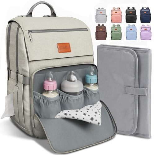 Baby Shower Gifts Diaper Bag Backpack, Baby Diaper Bag, Large Baby Bag for Boys & Girls, Waterproof, 16 Pockets, Insulated Bottle Holders, Durable,Travel-Friendly & Lightweight,Easy Organization,Beige
