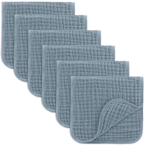 Comfy Cubs Muslin Burp Cloths Large 100% Cotton Hand Washcloths for Babies, Baby Essentials 6 Layers Extra Absorbent and Soft Boys & Girls Baby Bibs & Burp Cloths Set (Pacific Blue, 6-Pack, 20" X10")