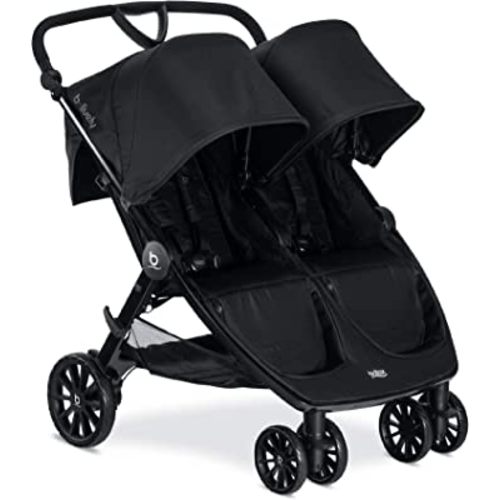 Britax B-Lively Double Stroller, Raven - Quick Self Standing Fold, Adjustable Handlebar, All Wheel Suspension