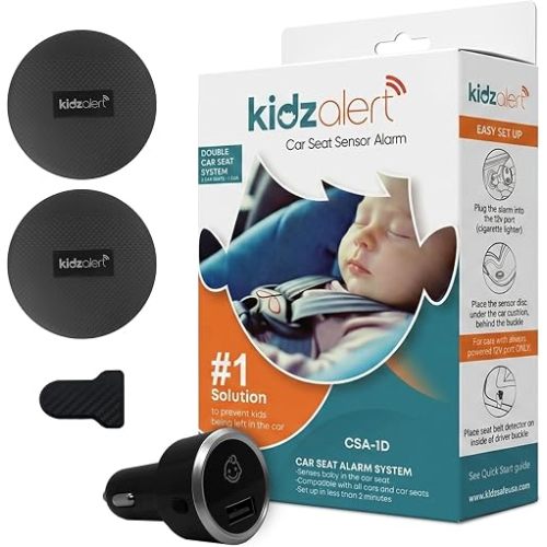 Car Seat Sensor Alarm, Automatic Child Detection Alert for Child in Carseat. Plug-in Installation. 2 Sensor System for 2 Car Seats in The Same Vehicle No APP Required! (1 Alarm + 2 Sensors)