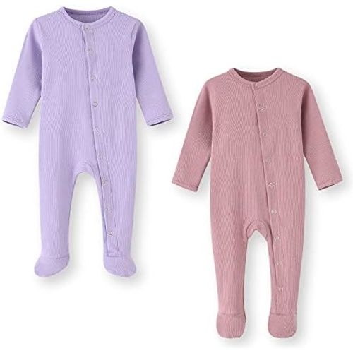 ACESTAR Newborn Baby Footed Pajamas with Mitten Cuffs - Cotton Snap-Up Baby Sleepers for Sleep and Play Footies 0-12 Months