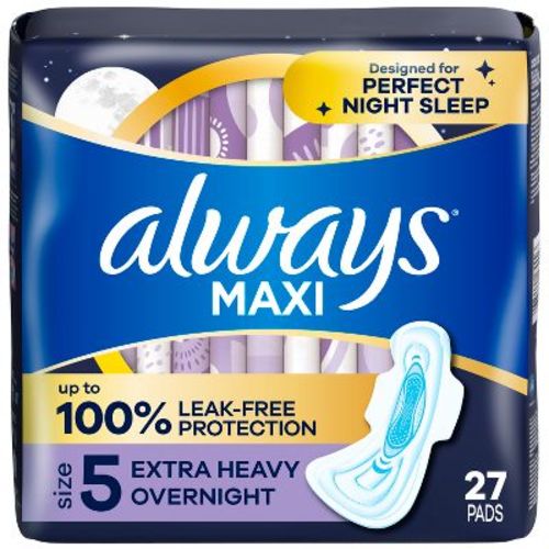 Always Maxi Extra Heavy Overnight Pads with Wings - Size 5 - 27ct