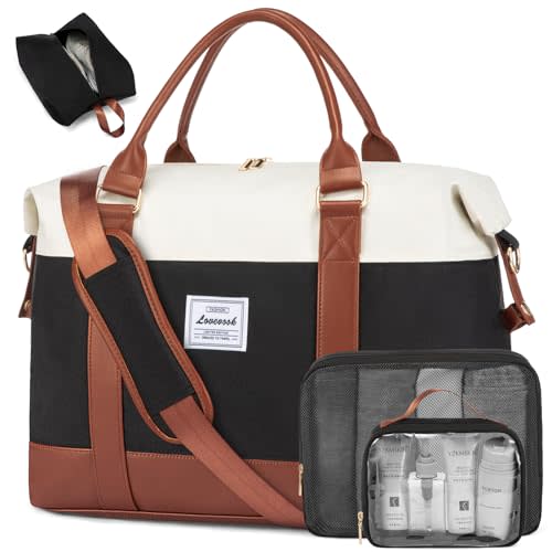 LOVEVOOK Travel Duffle Bag Women,Weekender Bag with Clear Toiletry Bag, Carry on Overnight Bag with Shoe Bag,Hospital Bags for Labor Delivery with Packing Cube