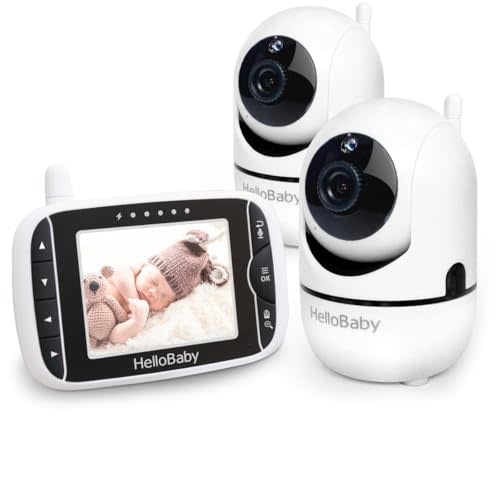 HelloBaby Baby Monitor with Remote Pan-Tilt-Zoom Camera and 3.2'' LCD Screen, Infrared Night Vision, Temperature Display, Lullaby, Two Way Audio, with Wall Mount Kit