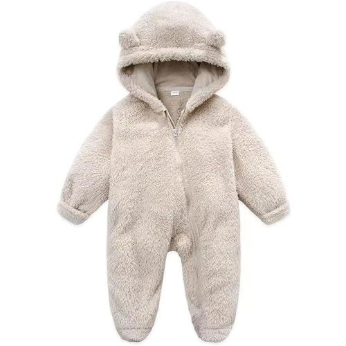 UVIPC Newborn Baby Fleece Footie Snowsuit Winter Onesie Cartoon Bear Warm Hooded Outfits for Girls Boys