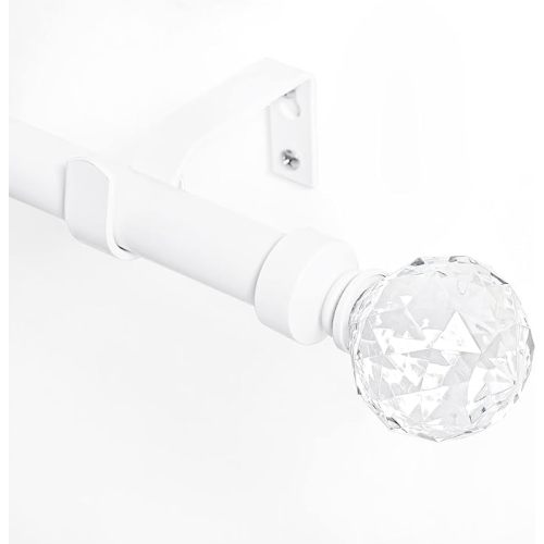 NICETOWN Adjustable Metal Curtain Rod 1 inches Diameter Faceted Ball Finials Design Decorative Drapery Rod for Kitchen French Door Closet Cupboard Cafe Loft RV Curtains, 28-48" Length, Matte White - 28" to 48" - Matte White/Faceted Ball