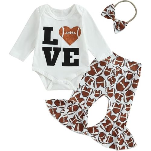 Newborn Baby Girl Clothes Letter Short Sleeve Football Romper Top Love Pants Set Infant Cute Outfits