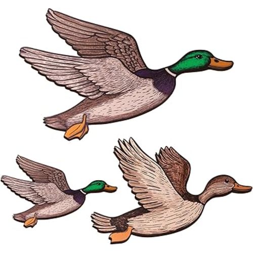 FLHRSM Mallard Duck Baby Stuff 3PCS, Wooden Mallard Ducks Hunting Wall Decor Vintage Farmhouse Wall Art, Nursery Living Room Decor Rustic Baby Shower Party Gifts, Carved Flying Birds Hanging Signs
