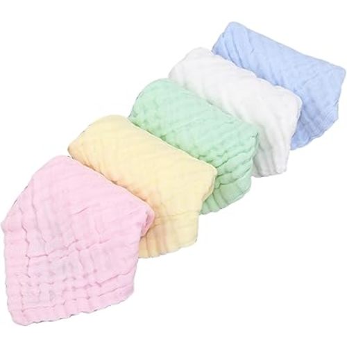 Baby Washcloths Natural Cotton Kids Wipes Soft Newborn Baby Face Towel Shower Cloth, 5 Pack 12x12 inches (Multicolored)
