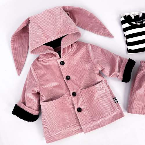 NOT SO BASIC CORD DUSKY PINK BUNNY EAR COAT