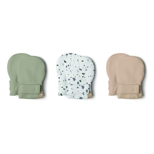 Goumi Stay On Baby Mitts, Color: Moss + terrazzo + sandstone, Size: 0-3m