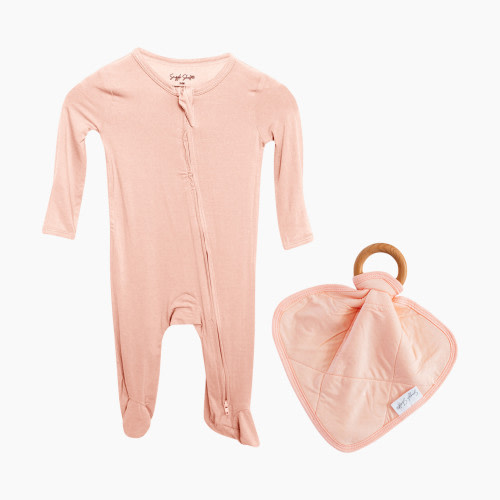 Snuggle Shield LUXE Bamboo Footed Sleeper and Lovey Teether Set - Pink, 3-6 M