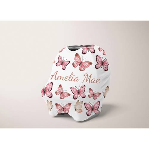 SALE!*** PINK BUTTERFLY Personalized Name car seat cover multi-use multi use hospital coming home reveal girl custom newborn baby shower