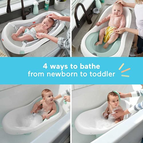 Fisher-Price Baby to Toddler Bath 4-in-1 Sling ‘n Seat Tub with Removable Infant Support and 2 Toys, Climbing Leaves (Amazon Exclusive)