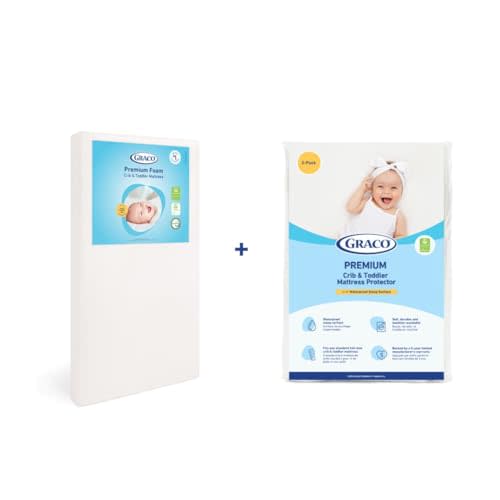 Graco Premium Crib Mattress & Protector Value Bundle (2-Pack) – Includes GREENGUARD Gold Certified Crib & Toddler Mattress, GREENGUARD Gold Certified Waterproof Protector