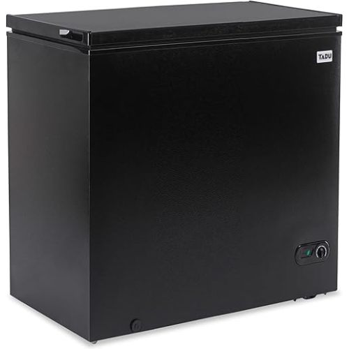 TABU 10 Cu Ft Large Chest Freezer with 7 Level Adjustable Thermostat,Compact Freestanding Top-opening Deep Freezer with Removable Storage Basket, Black