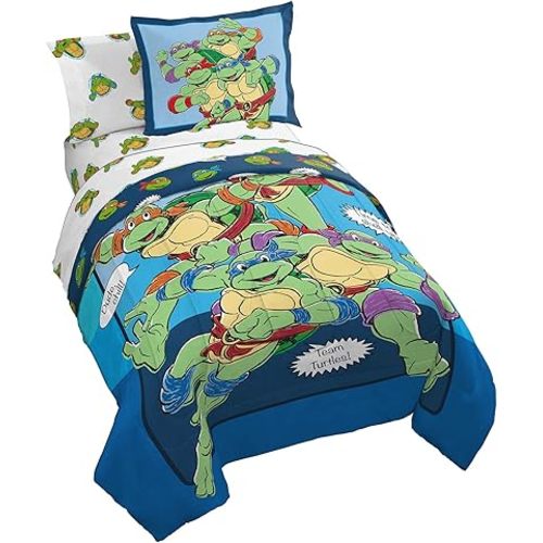 Jay Franco Nickelodeon Teenage Mutant Ninja Turtles Ready to Roll 5 Piece Twin Bed Set - Includes Reversible Comforter & Sheet Set Bedding - Super Soft Fade Resistant Microfiber