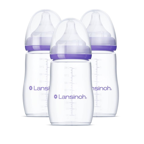Lansinoh Anti-Colic Baby Bottles for Breastfeeding Babies, 5 Ounces, 3 Count, Includes 3 Slow Flow Nipples, Size S