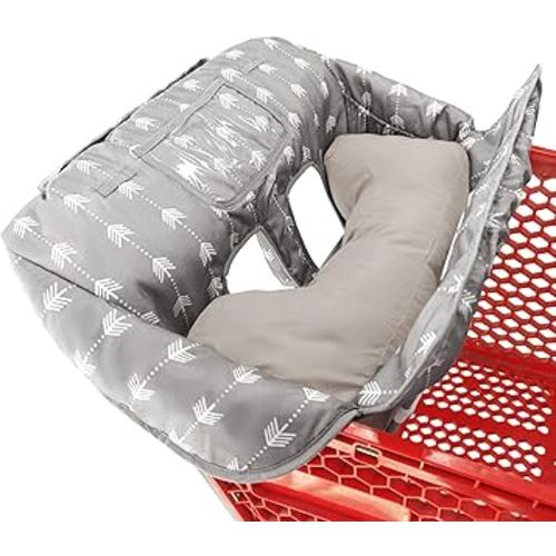 Soft Pillow Attached Waterproof 2-in-1 Baby Grocery Cart Seat Cover and High Chair Cover (Grey Arrow)