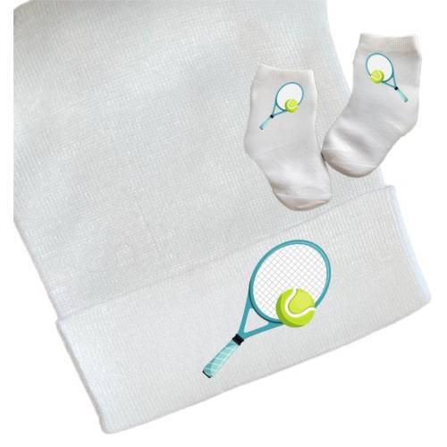 Newborn Hospital Hat Tennis. Option to add Socks & Mitts.Great Gift. Baby's 1st Keepsake. Cute