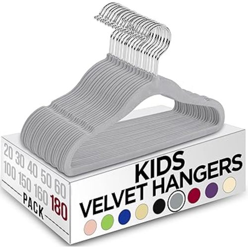 Utopia Home Kids Hangers Velvet (180 Pack) - 11 Inch Durable Baby Hangers for Closet - Perfect for Toddler & Non Slip for Everyday Use (Grey)
