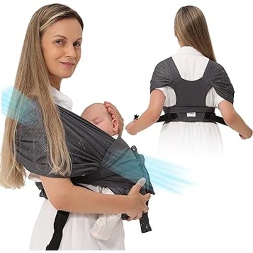 JRCuddles Baby Wrap Carrier AirMesh - from Newborn Infant to Toddler up to 44 lbs - Easy Child Sling for Carrying Kangaroo Style - Lightweight Chest Harness Baby Carrier for Mom and Dad