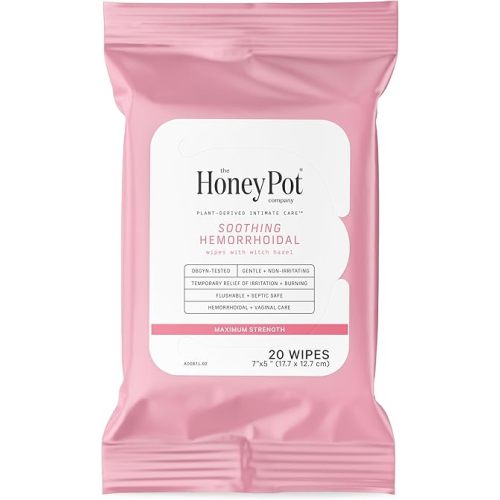 The Honey Pot Company - Soothing Witch Hazel Feminine & Hemorrhoid Wipes - Postpartum Essentials - Pregnancy Must Haves - Ph Balanced - Flushable Hemorrhoid Treatment - Fill Post Partum Kit - 20ct