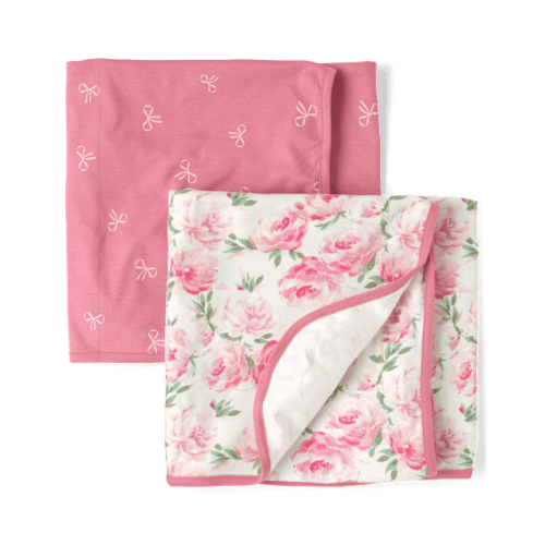 Baby Girls Floral Swaddle Blanket 2-Pack - Pink