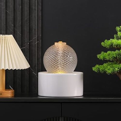 Indoor Water Feature Tabletop Ceramic Fountain Home Kitchen Office Decoration Modern Design Style (white)