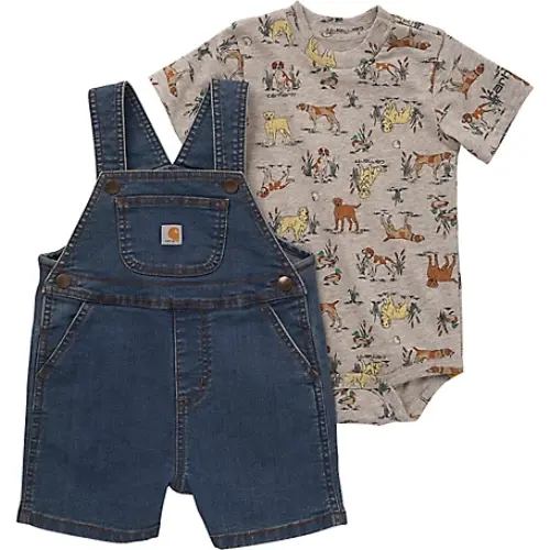Carhartt Toddler Boys' Relaxed Fit Short-Sleeve Bodysuit and Denim Shortall Set at Tractor Supply Co.