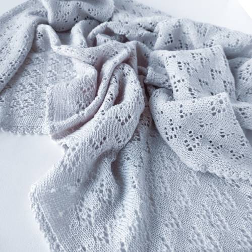 Luxury heirloom baby blanket pointelle knit of soft merino wool, baby girl or baby boy summer blanket
