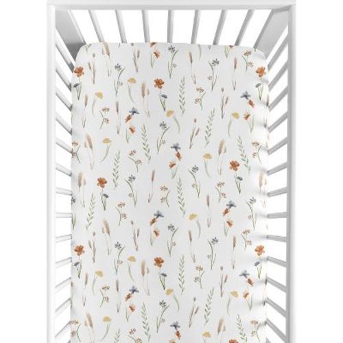 Sweet Jojo Designs Girl Baby Fitted Crib Sheet Watercolor Floral Garden Green Beige And Blue