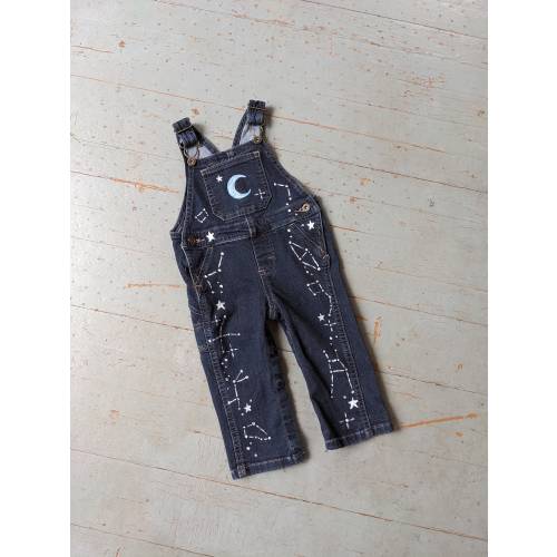 Hand painted moon and star baby overalls